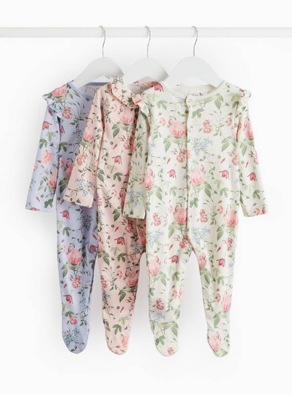 Pastel Floral Frill Sleepsuits 3 Pack Newborn